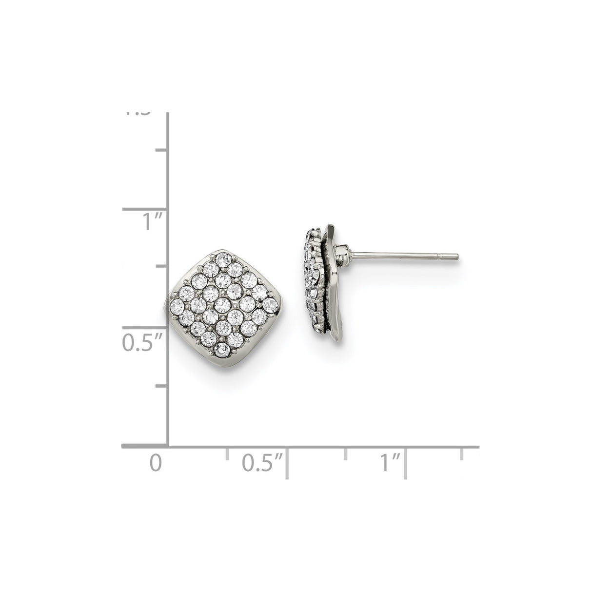 Stainless Steel Square Stud Earrings with Clear Crystals in Pavé Setting