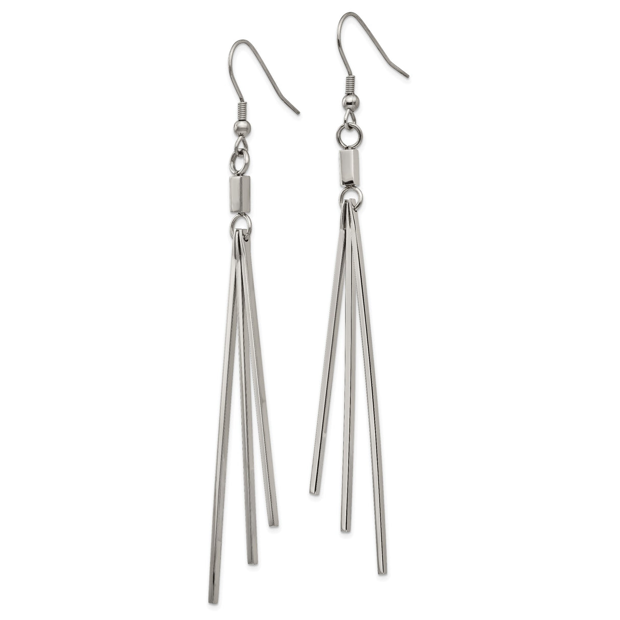 Stainless Steel Dangle Earrings, Lightweight Linear Bar Drop, Minimalist Geometric Style