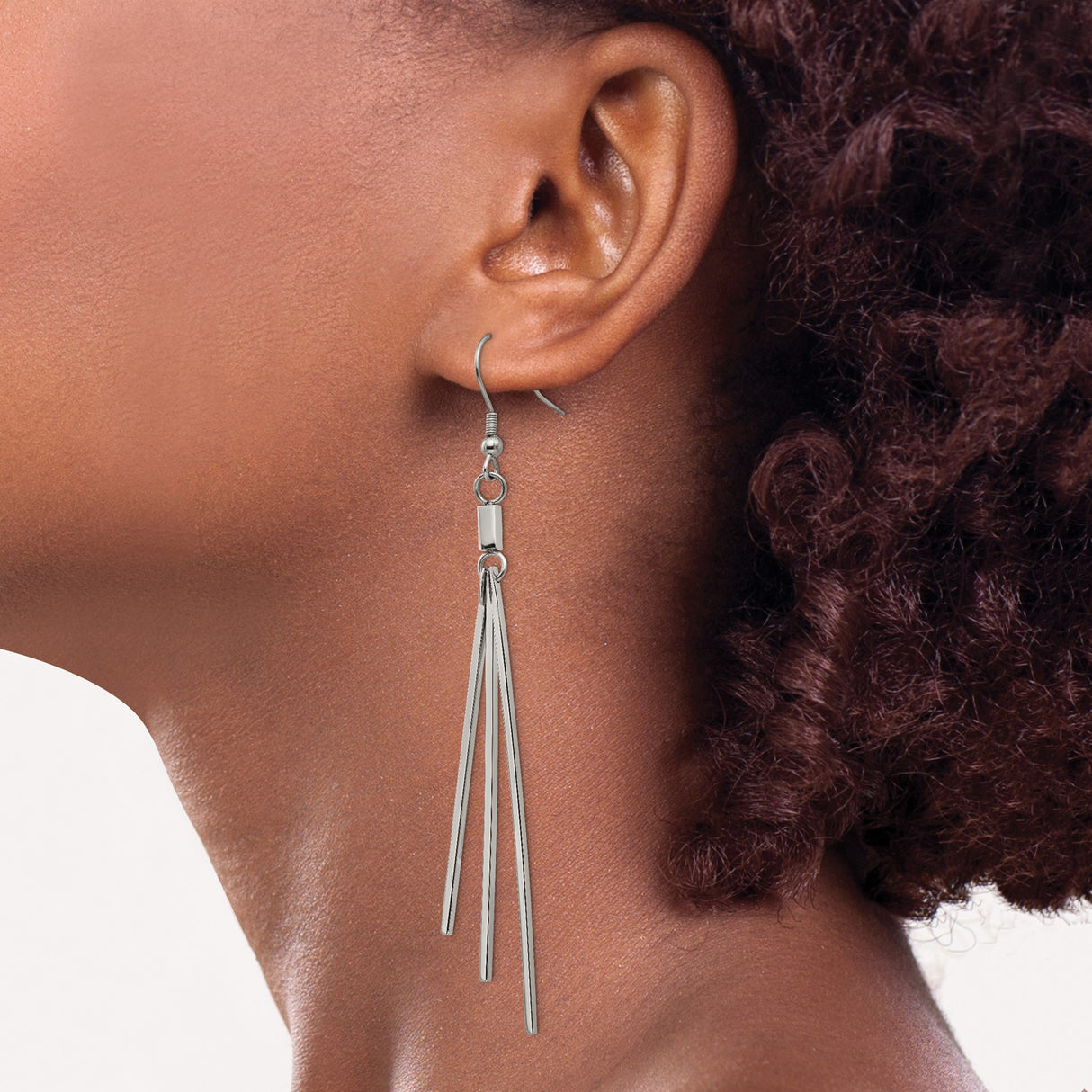 Stainless Steel Dangle Earrings, Lightweight Linear Bar Drop, Minimalist Geometric Style
