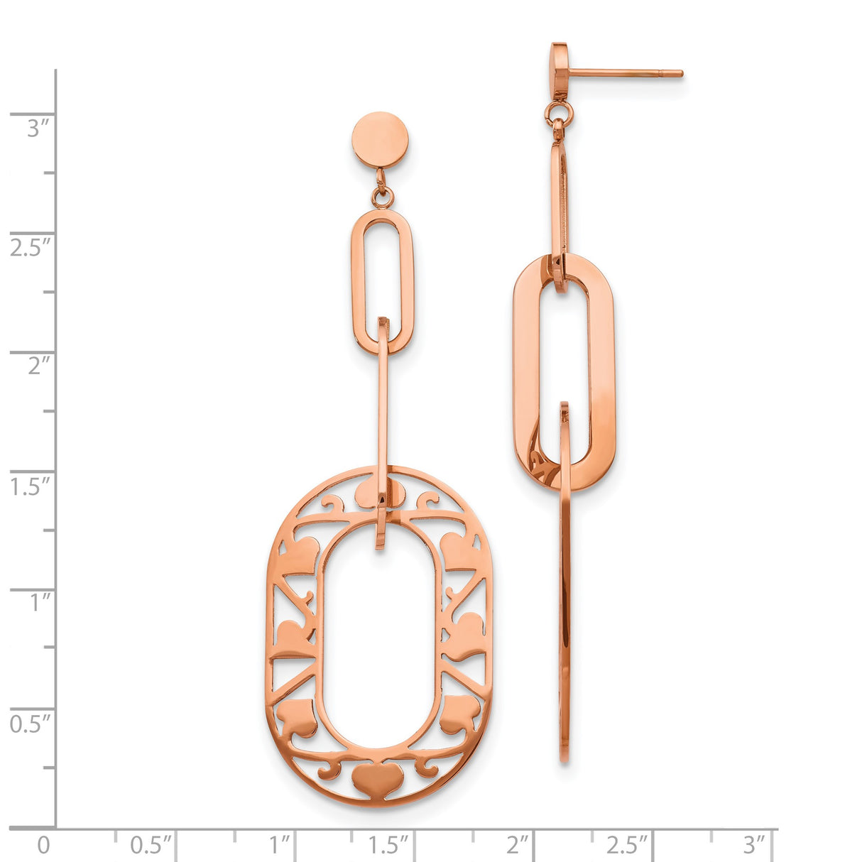 316 Stainless Steel Dangle Earrings with Elongated Oval Links and Openwork Scroll Pattern