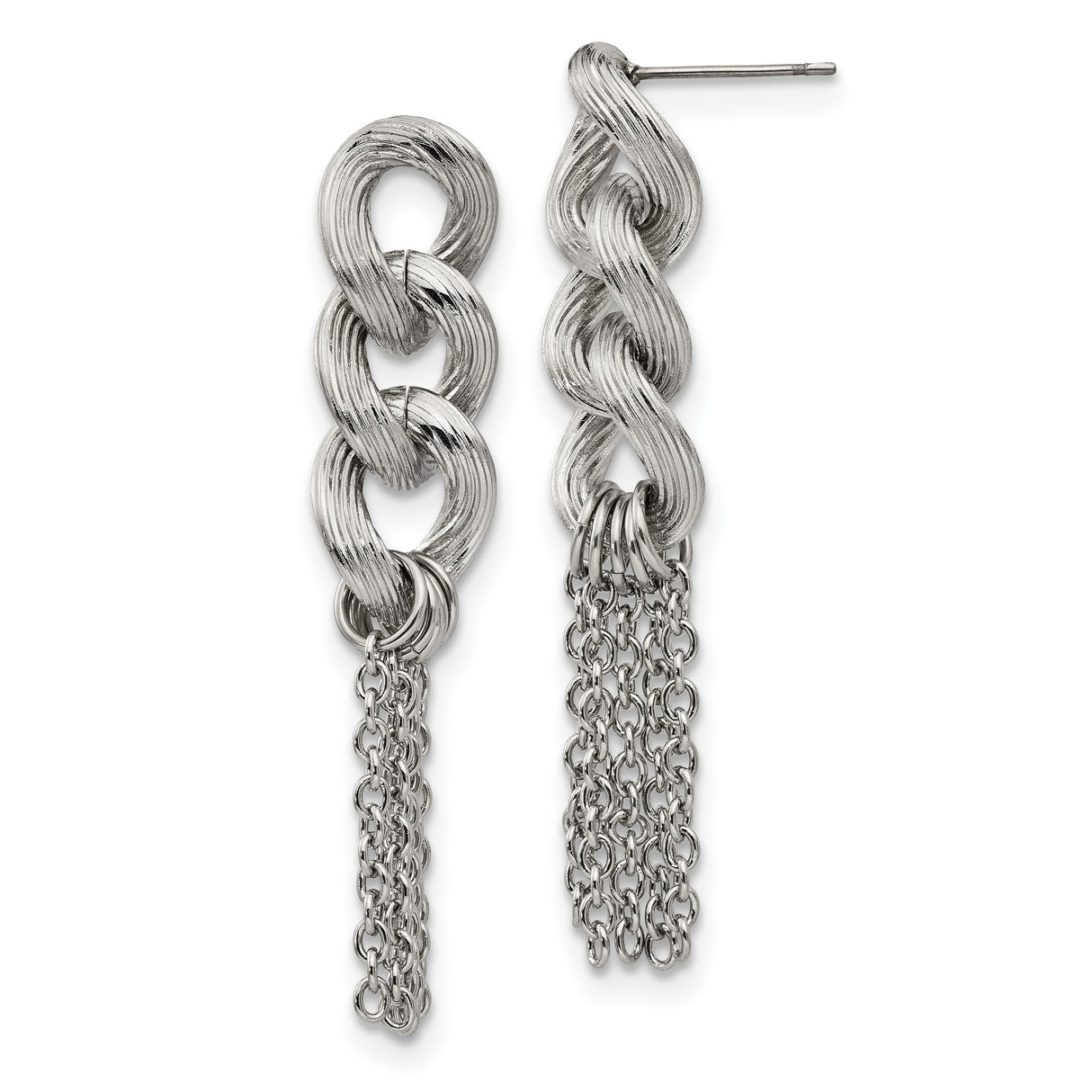 Stainless Steel Dangle Earrings with Braided Links and Chain Tassels, Modern Statement Style