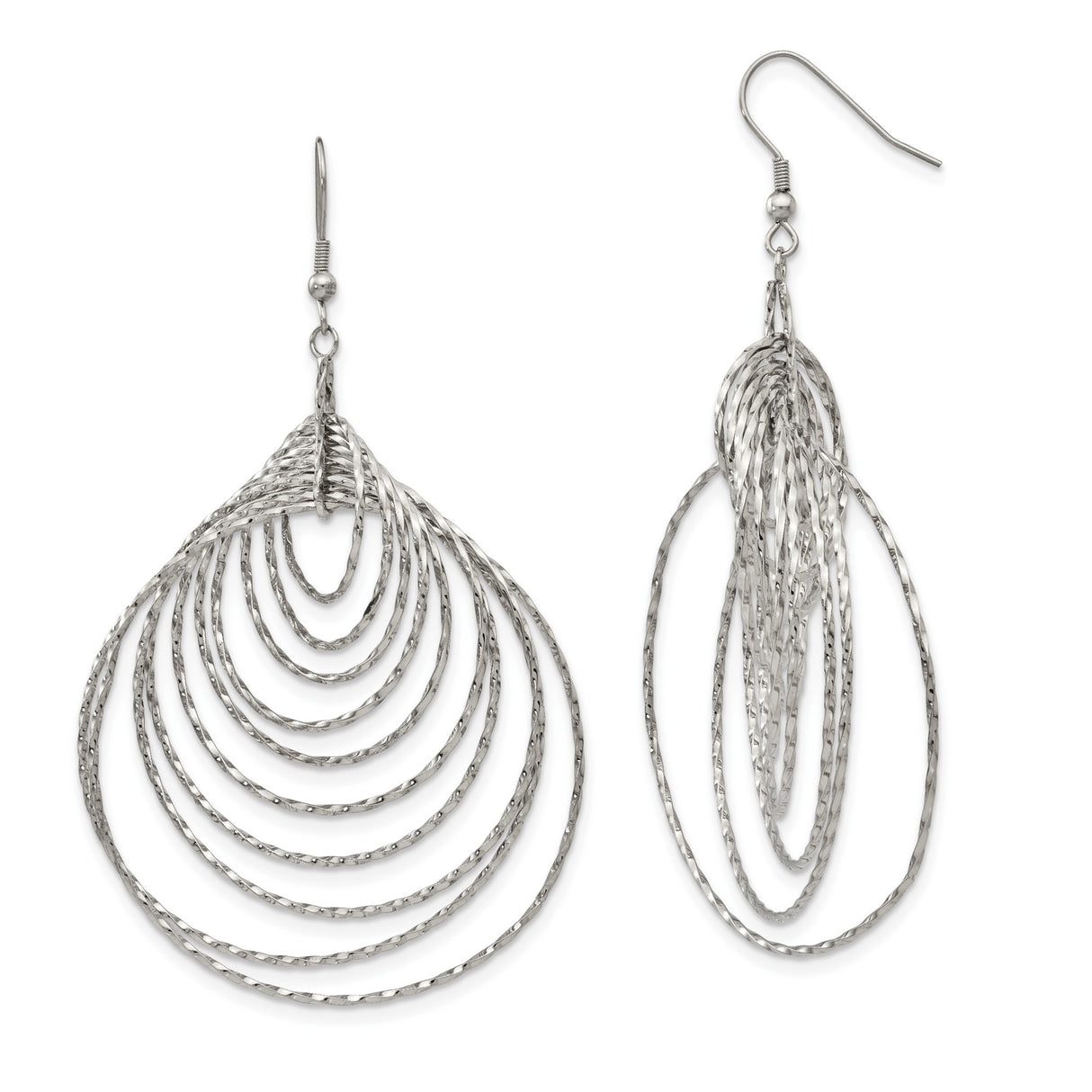 Stainless Steel Dangle Earrings with Layered Teardrop Hoop Design, Textured Modern Style