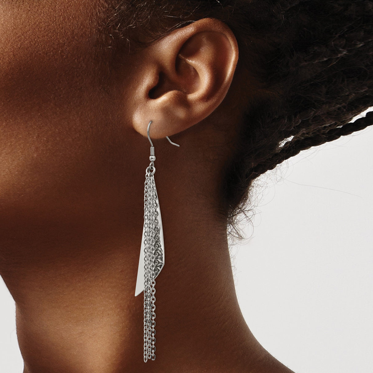 Stainless Steel Dangle Earrings with Multi-Strand Chain Tassels and Geometric Accents