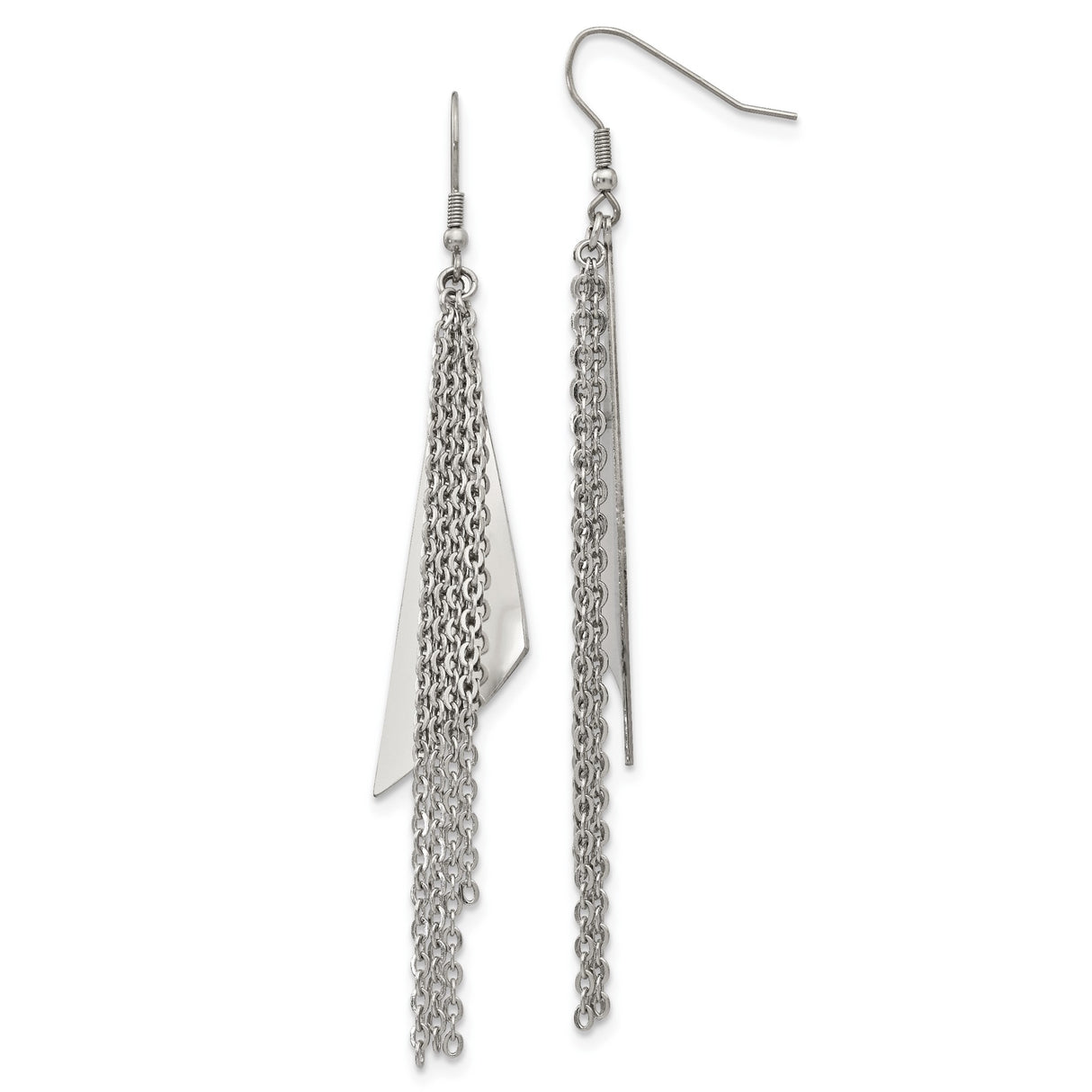 Stainless Steel Dangle Earrings with Multi-Strand Chain Tassels and Geometric Accents