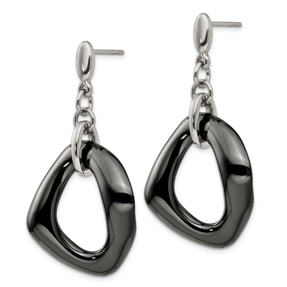 Stainless Steel Drop Earrings, Abstract Asymmetrical Black Open Hoop, Modern Minimalist Style