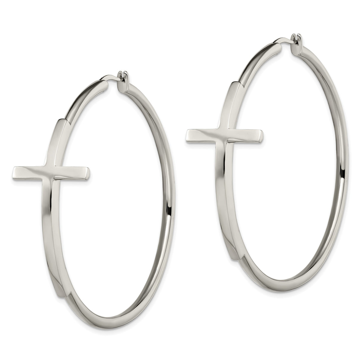 Stainless Steel Hoop Earrings with Cross Design, Polished Minimalist Style for Women