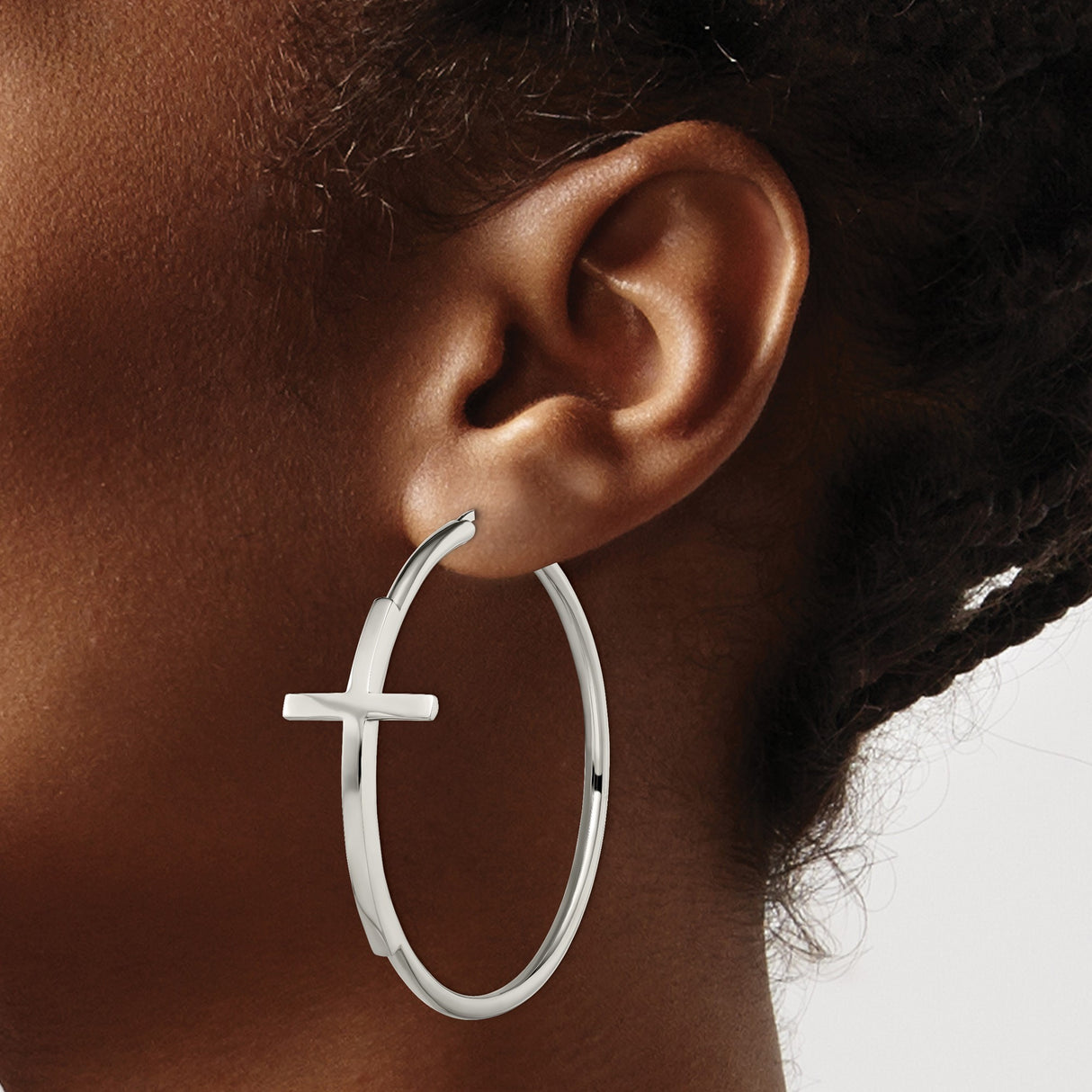 Stainless Steel Hoop Earrings with Cross Design, Polished Minimalist Style for Women