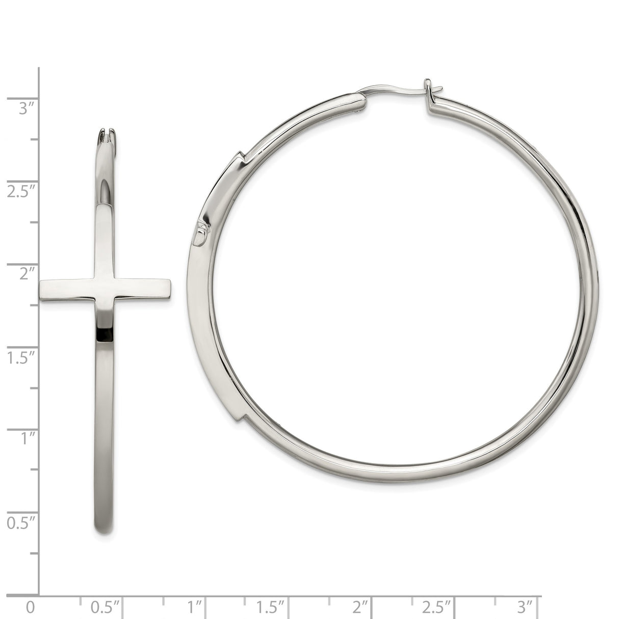 Stainless Steel Hoop Earrings with Cross Design, Polished Minimalist Style for Women