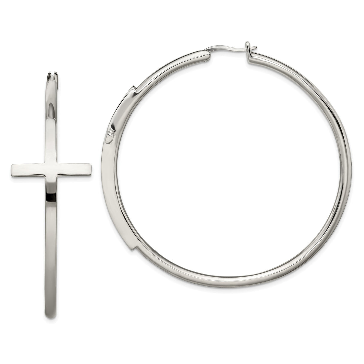 Stainless Steel Hoop Earrings with Cross Design, Polished Minimalist Style for Women