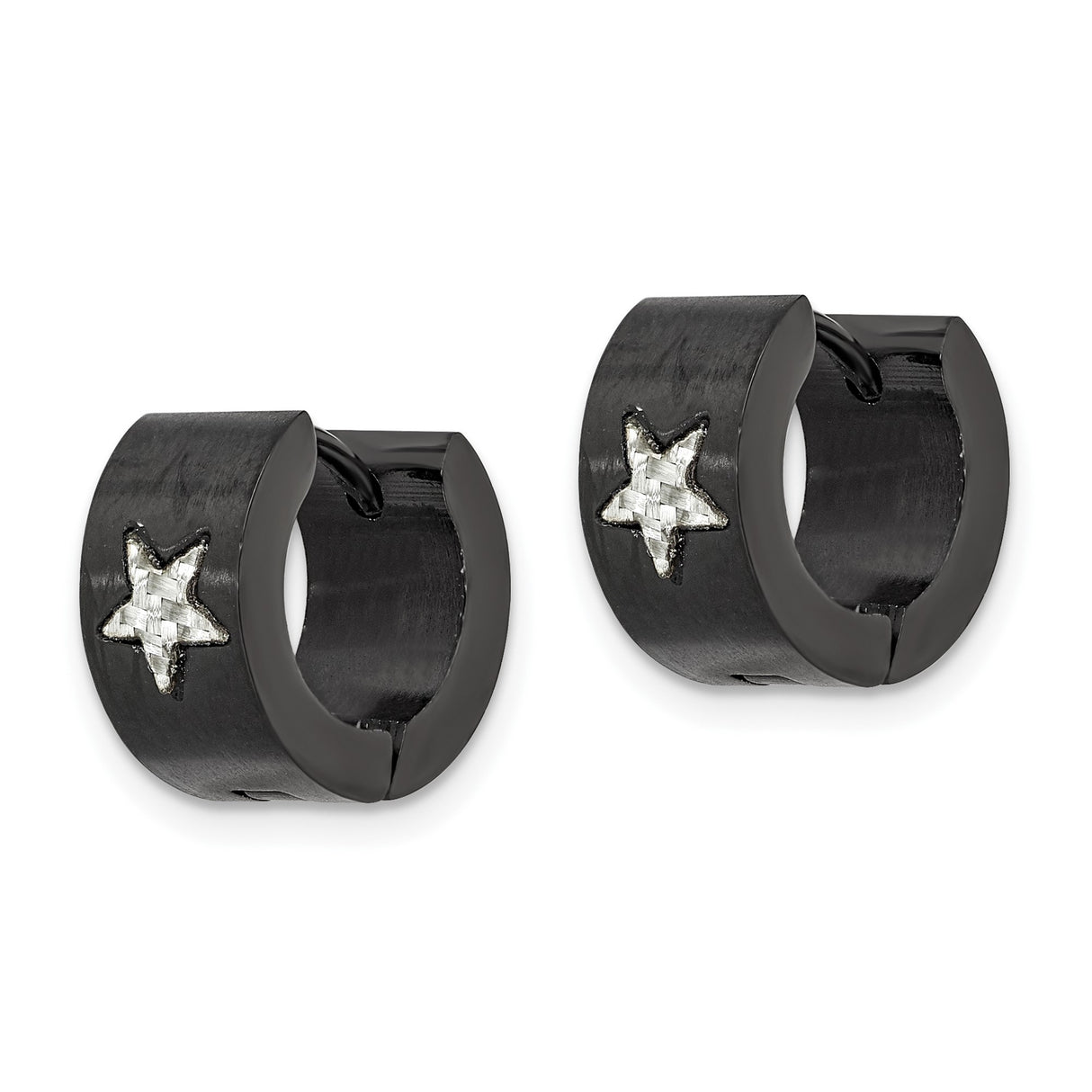 Stainless Steel Hoop Earrings with Black Finish and Cutout Star Design
