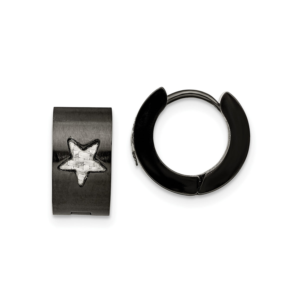 Stainless Steel Hoop Earrings with Black Finish and Cutout Star Design