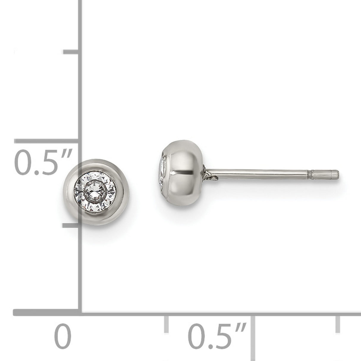 Stainless Steel Stud Earrings with Bezel Set Cubic Zirconia, Polished Minimalist Design