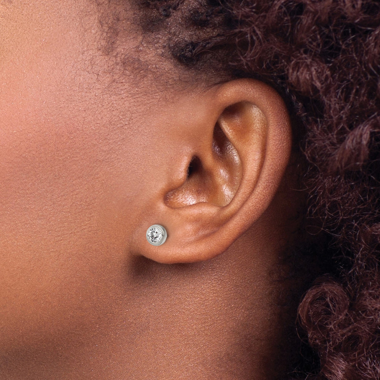 Stainless Steel Stud Earrings with Cubic Zirconia, Round Bezel Set, Hypoallergenic