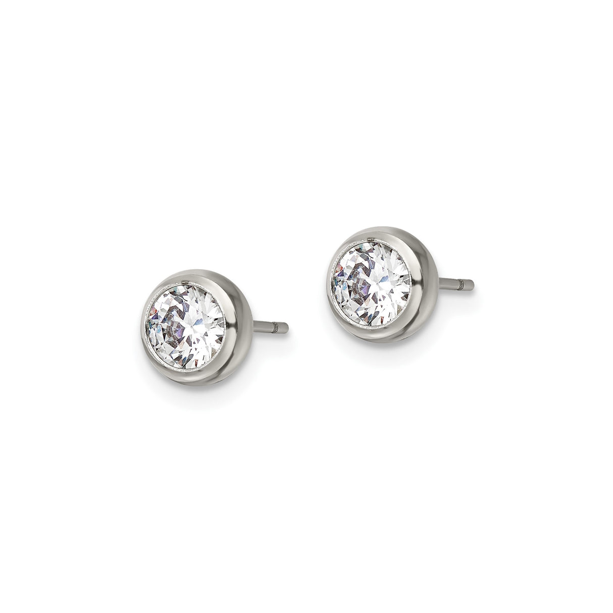 Stainless Steel Stud Earrings with 5mm Bezel Set Cubic Zirconia, Hypoallergenic Minimalist Design