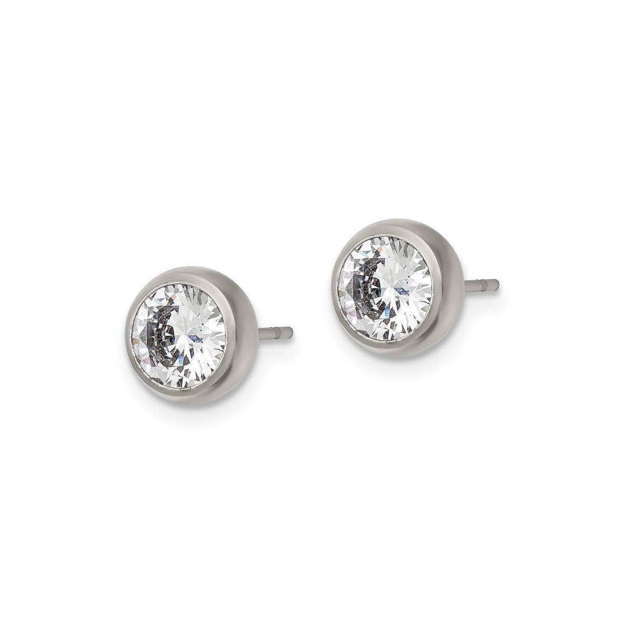 Stainless Steel Stud Earrings with Cubic Zirconia Bezel Setting, Minimalist Polished Style
