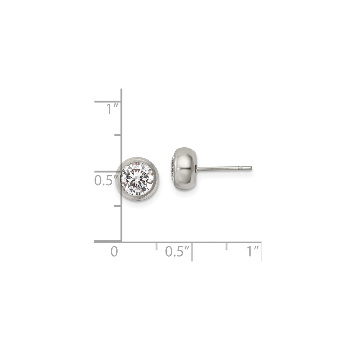 Stainless Steel Stud Earrings with Cubic Zirconia Bezel Setting, Minimalist Polished Style