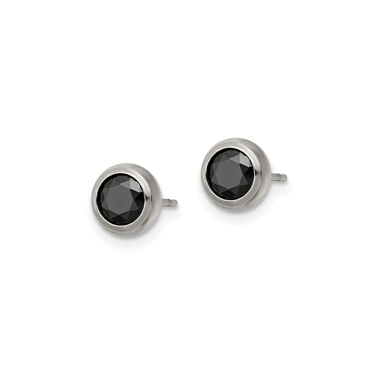 Stainless Steel Stud Earrings with Black Cubic Zirconia, Bezel-Set, Unisex Minimalist Design