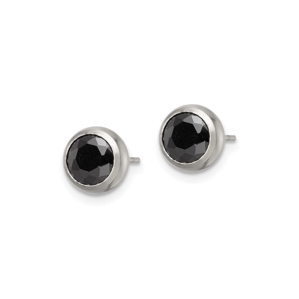 Stainless Steel Stud Earrings with Black Cubic Zirconia, Modern Minimalist Design
