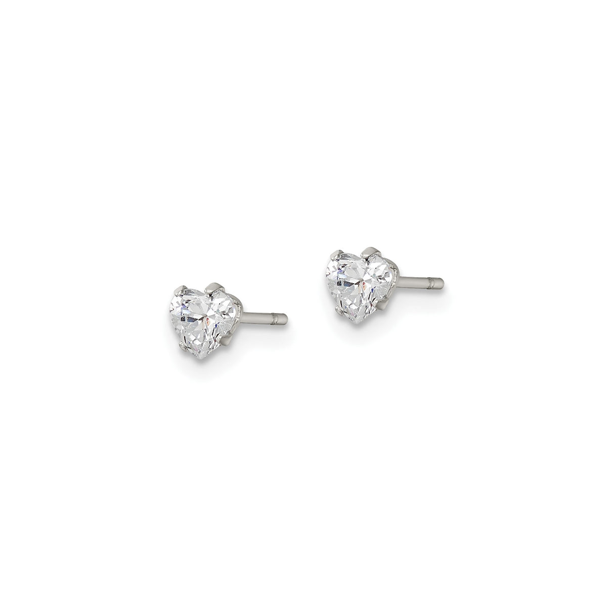 Stainless Steel Heart Shaped Stud Earrings with Cubic Zirconia, Polished Minimalist Design