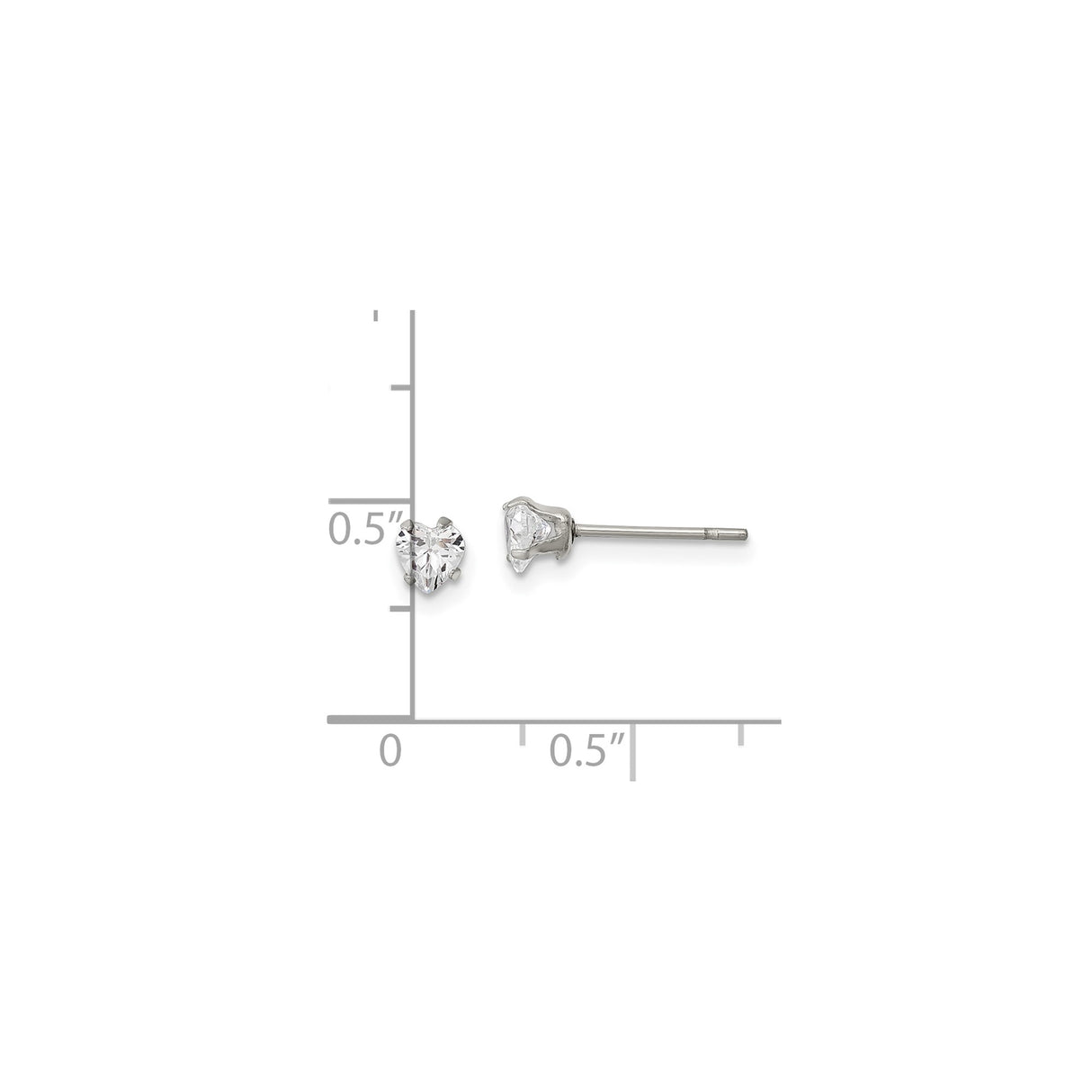 Stainless Steel Heart Shaped Stud Earrings with Cubic Zirconia, Polished Minimalist Design