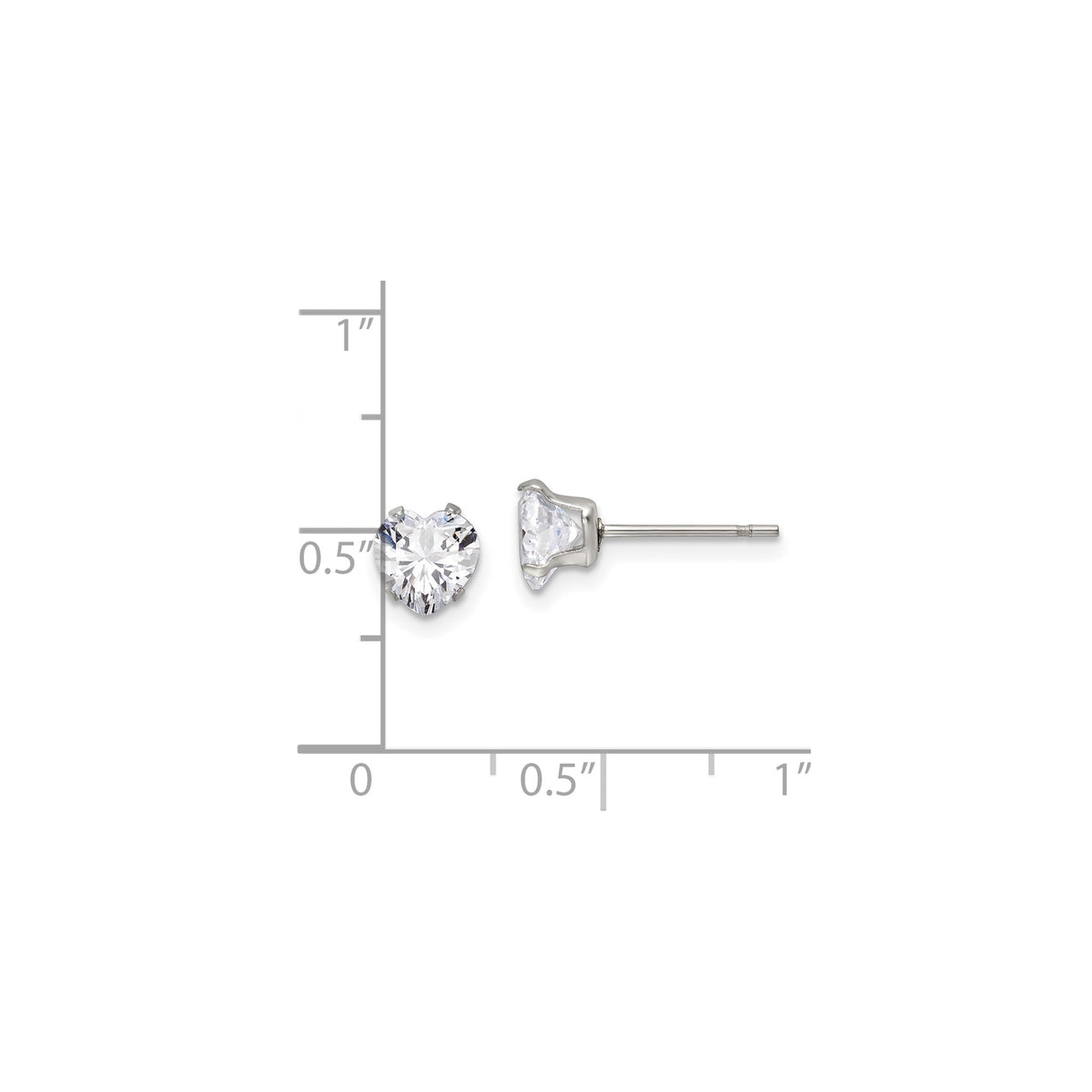 Stainless Steel Heart-Shaped Stud Earrings with Cubic Zirconia, Minimalist Design