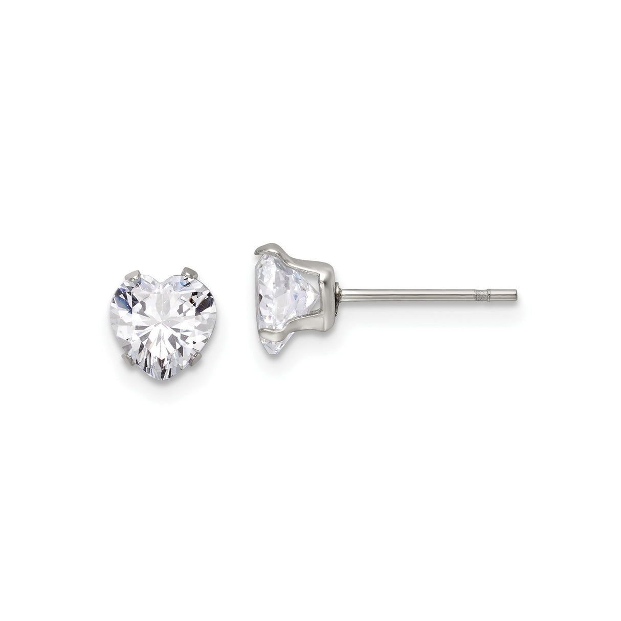 Stainless Steel Heart-Shaped Stud Earrings with Cubic Zirconia, Minimalist Design