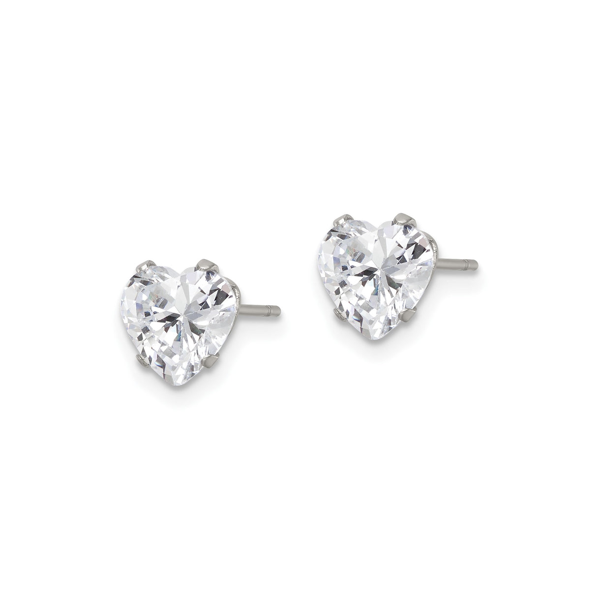 Stainless Steel Heart Stud Earrings with Cubic Zirconia Stones, Romantic Fashion Jewelry