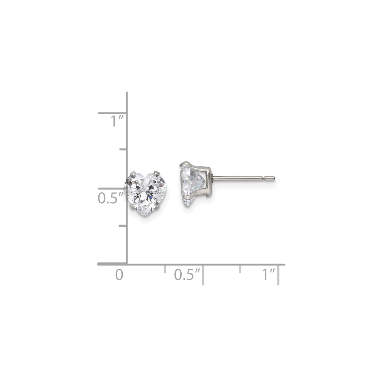 Stainless Steel Heart Stud Earrings with Cubic Zirconia Stones, Romantic Fashion Jewelry