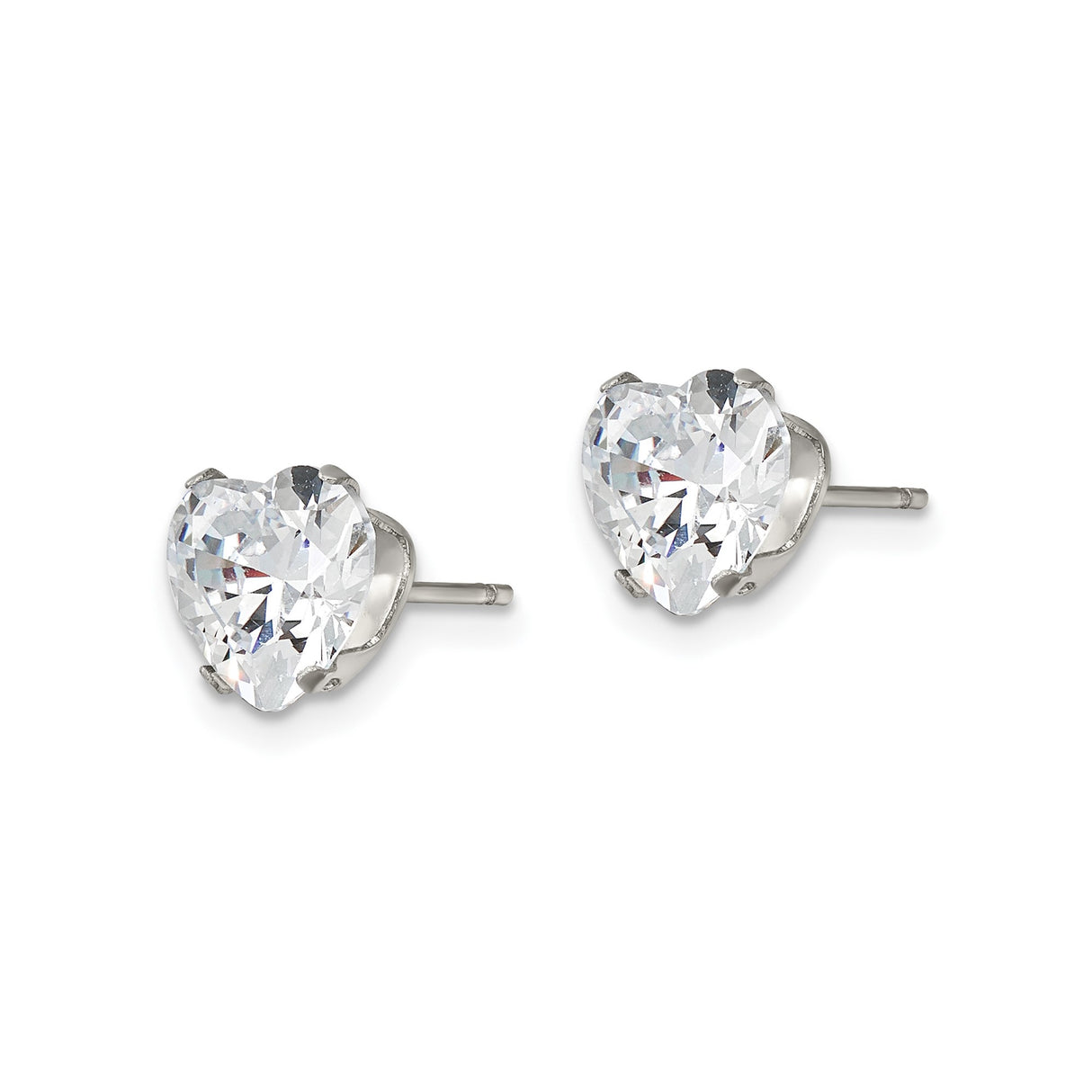 Stainless Steel Heart Stud Earrings with Clear Cubic Zirconia, Romantic Modern Design