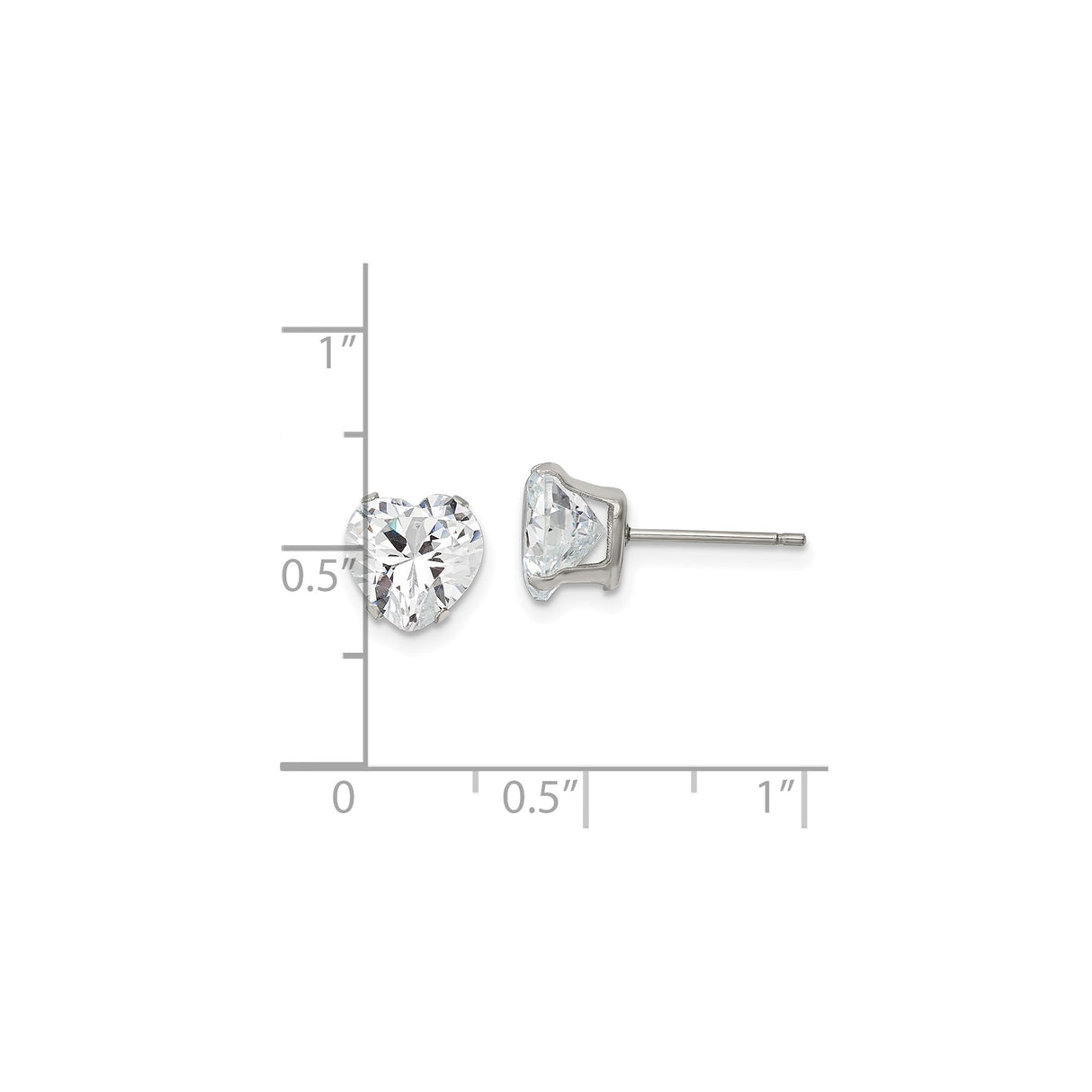 Stainless Steel Heart Stud Earrings with Clear Cubic Zirconia, Romantic Modern Design