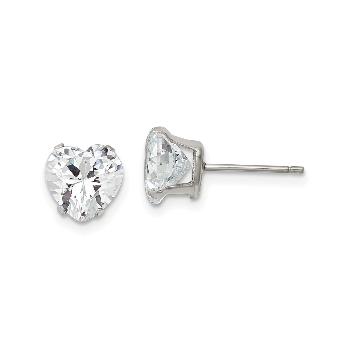 Stainless Steel Heart Stud Earrings with Clear Cubic Zirconia, Romantic Modern Design