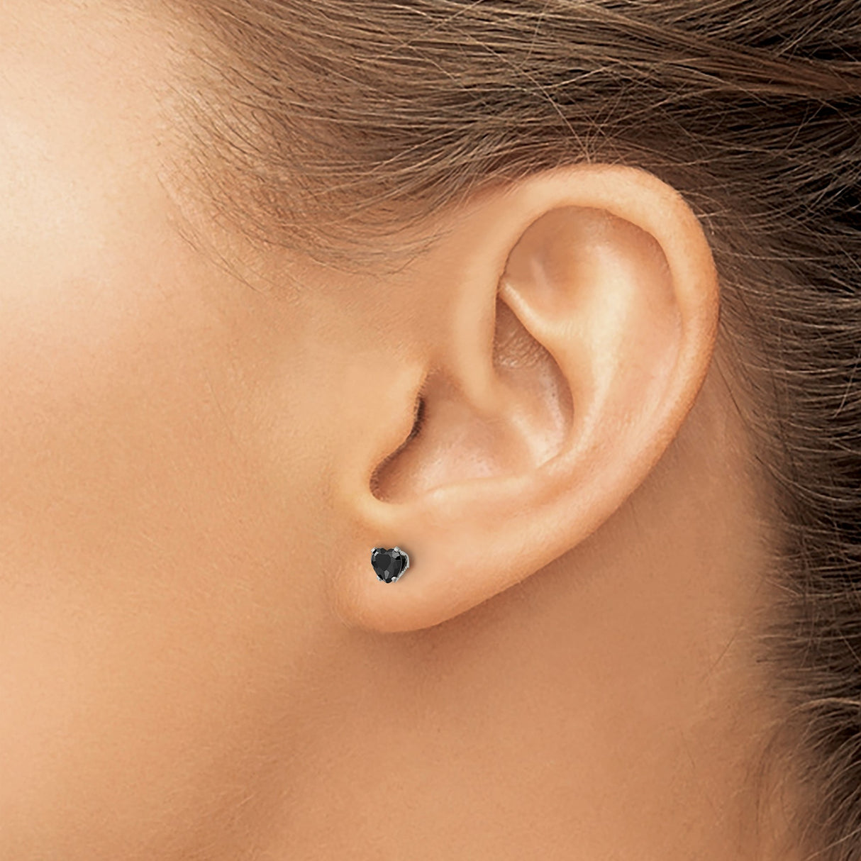 Stainless Steel Heart Stud Earrings with Cubic Zirconia, Gothic Style for Women