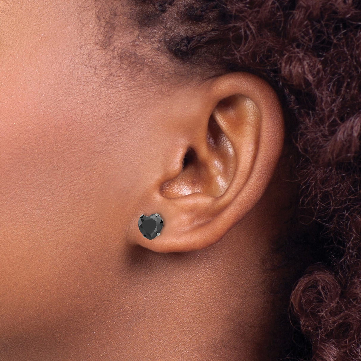 Stainless Steel Heart Stud Earrings with Faceted Black Cubic Zirconia, Modern Minimalist Design