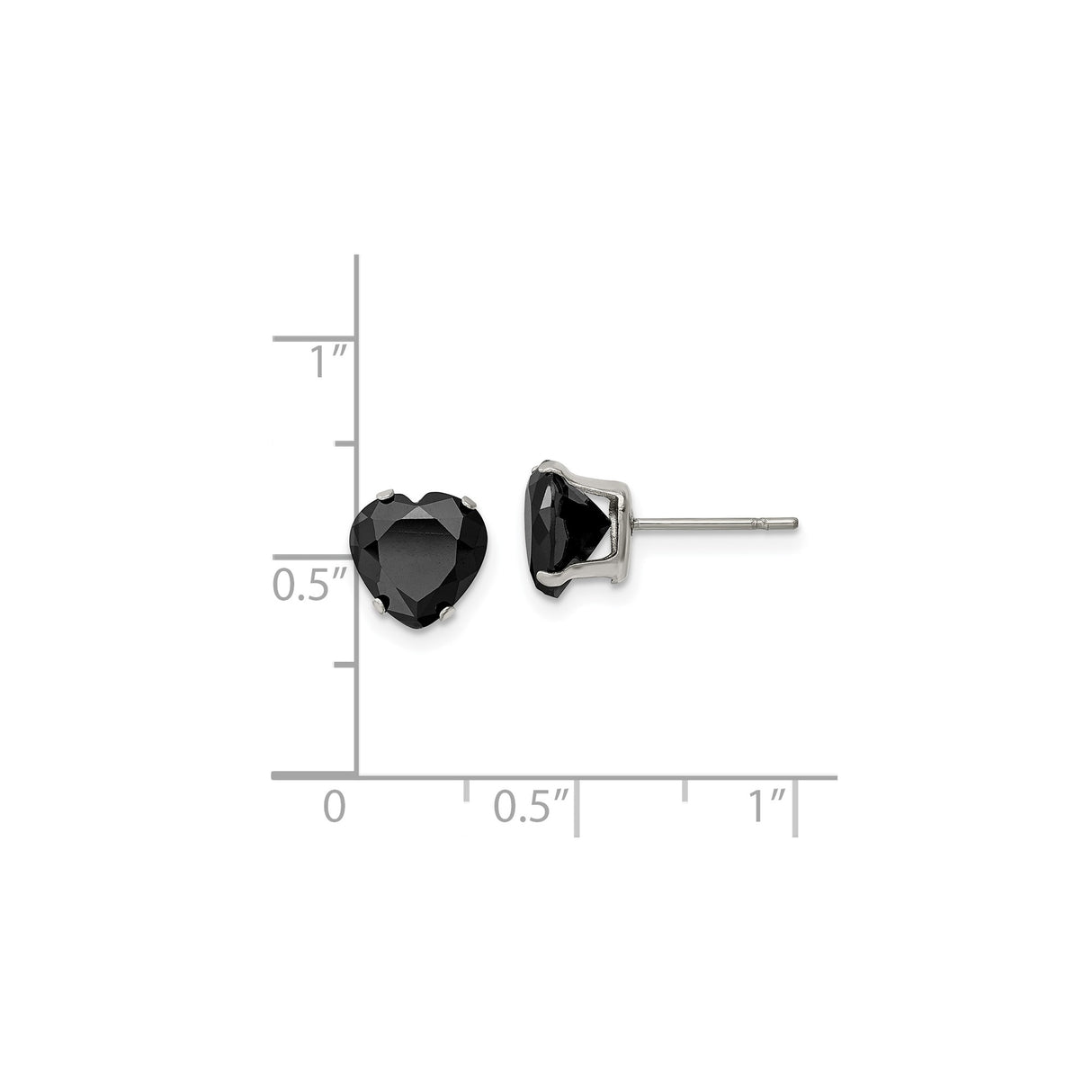 Stainless Steel Heart Shaped Stud Earrings with Cubic Zirconia, Minimalist Black Design for Women