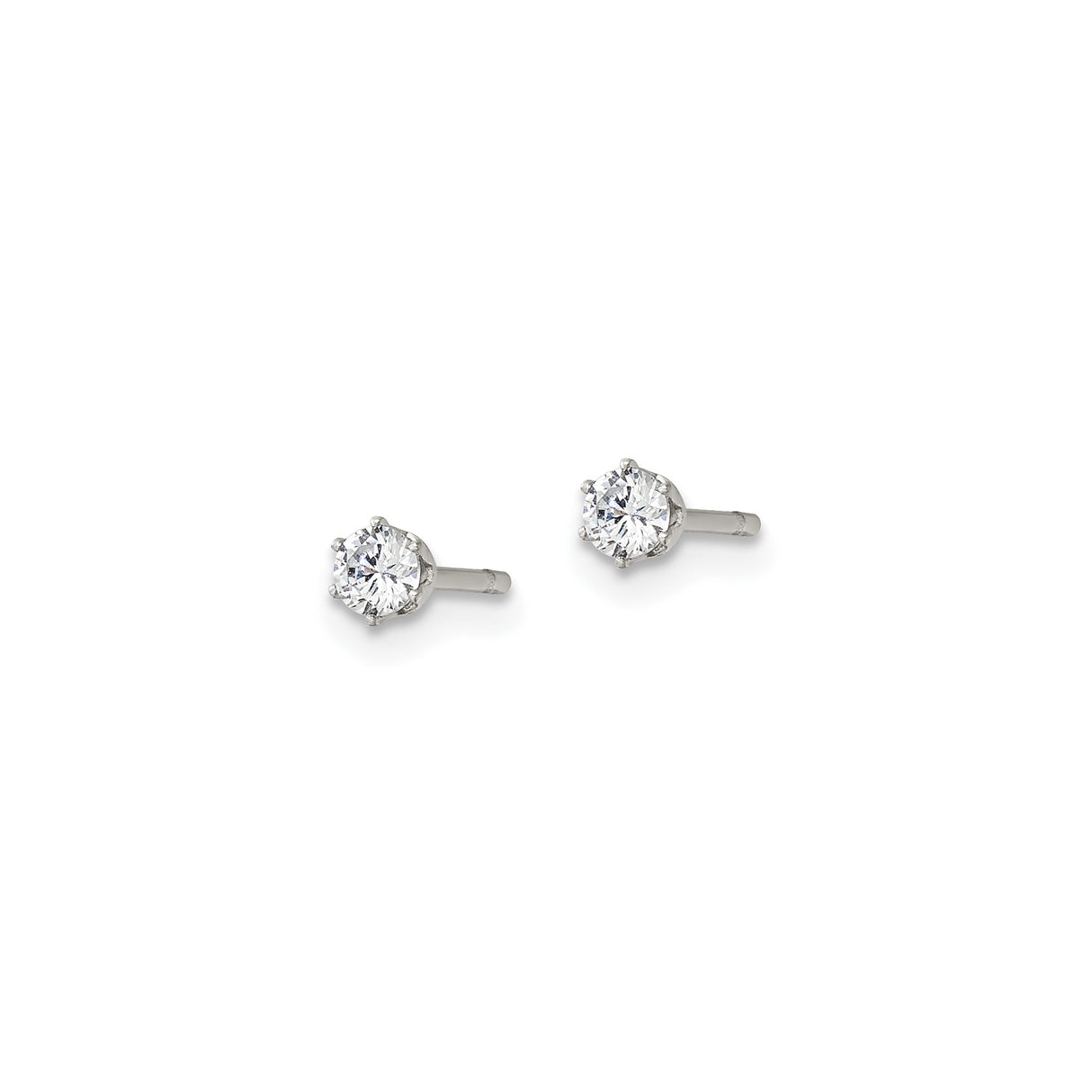 Stainless Steel Stud Earrings with Cubic Zirconia, Round Solitaire, Hypoallergenic Design