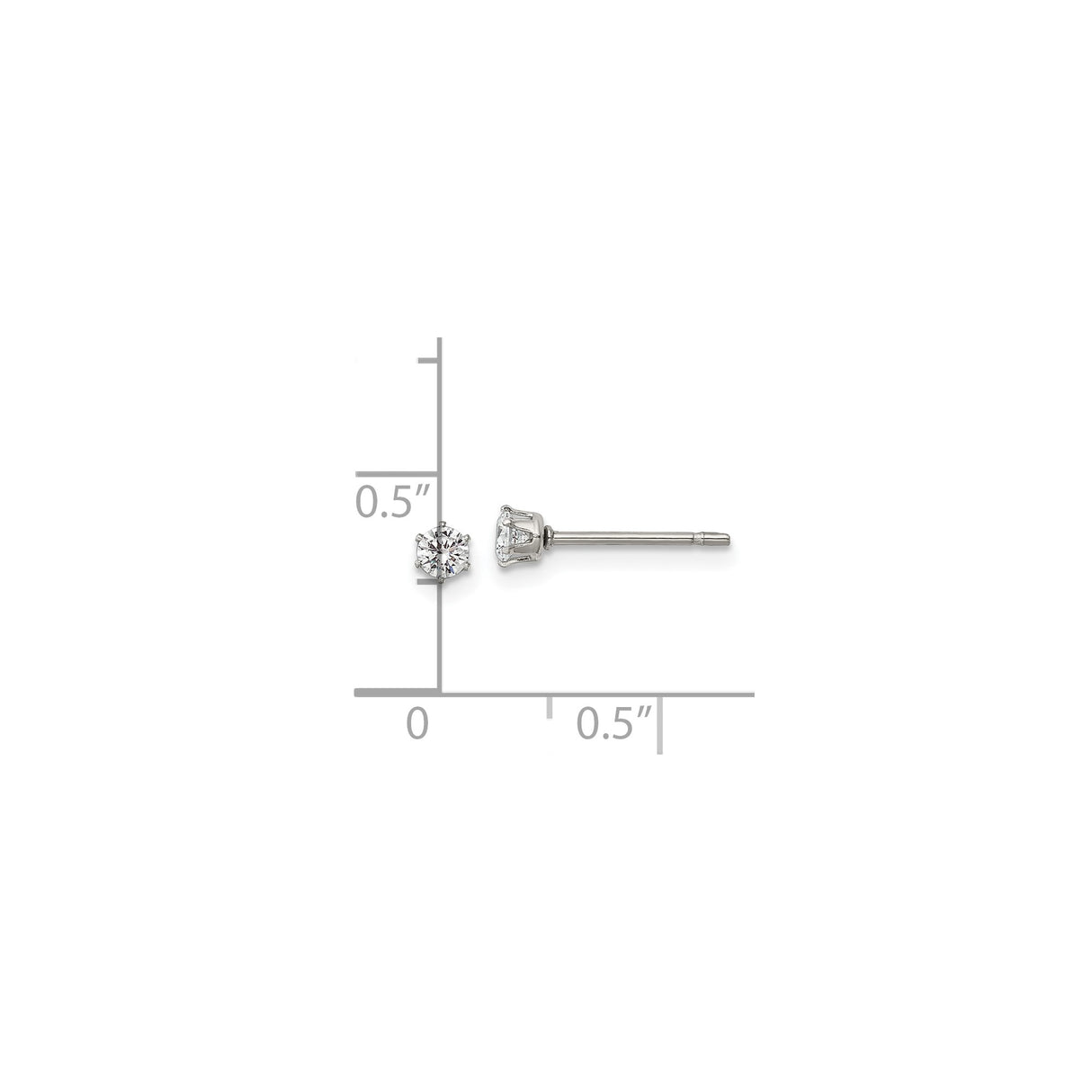 Stainless Steel Stud Earrings with Cubic Zirconia, Round Solitaire, Hypoallergenic Design