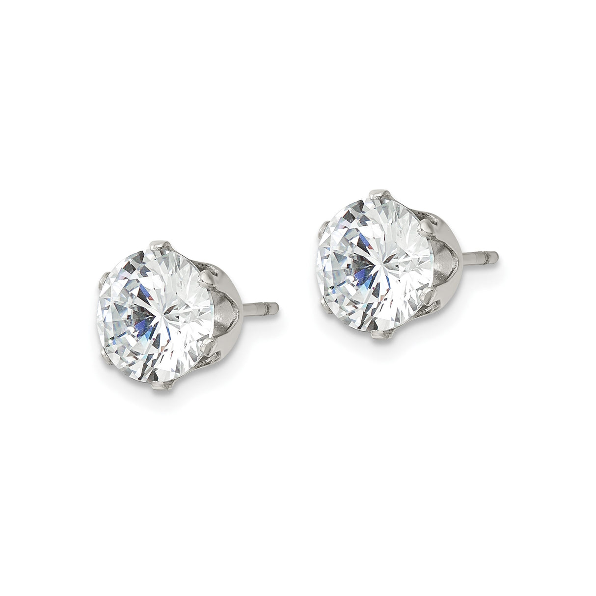 Stainless Steel Stud Earrings with Large Round Cut Cubic Zirconia, Solitaire Setting