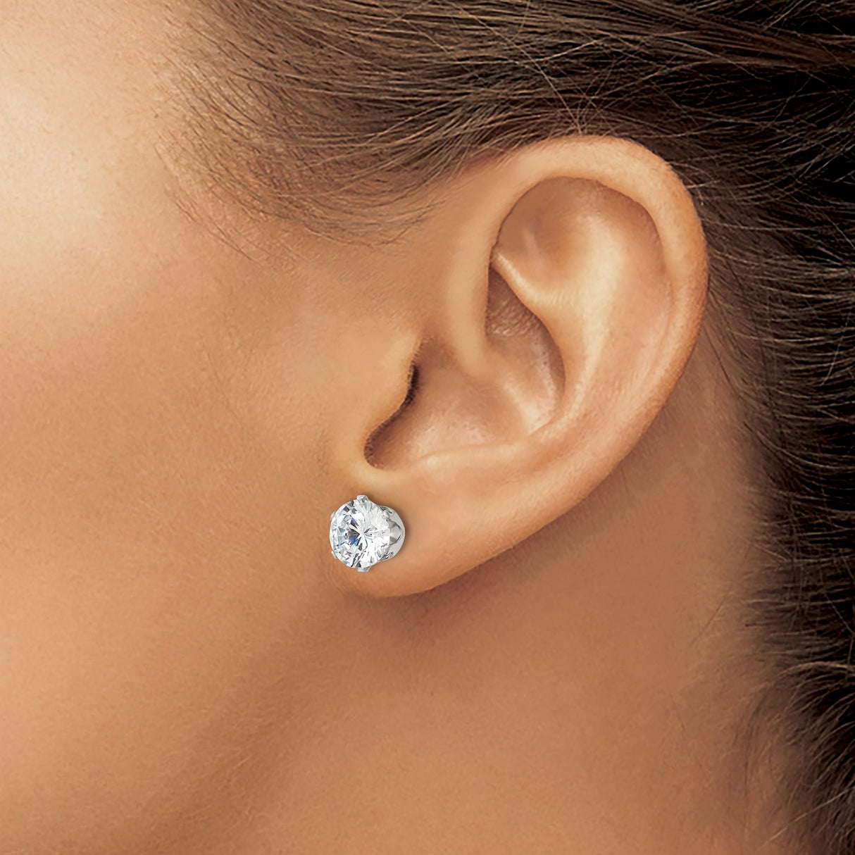 Stainless Steel Stud Earrings with Large Round Cut Cubic Zirconia, Solitaire Setting