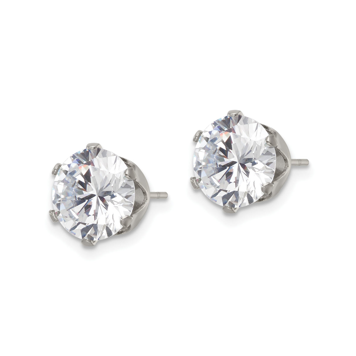 Stainless Steel Stud Earrings with Cubic Zirconia, Six Prong Minimalist Design