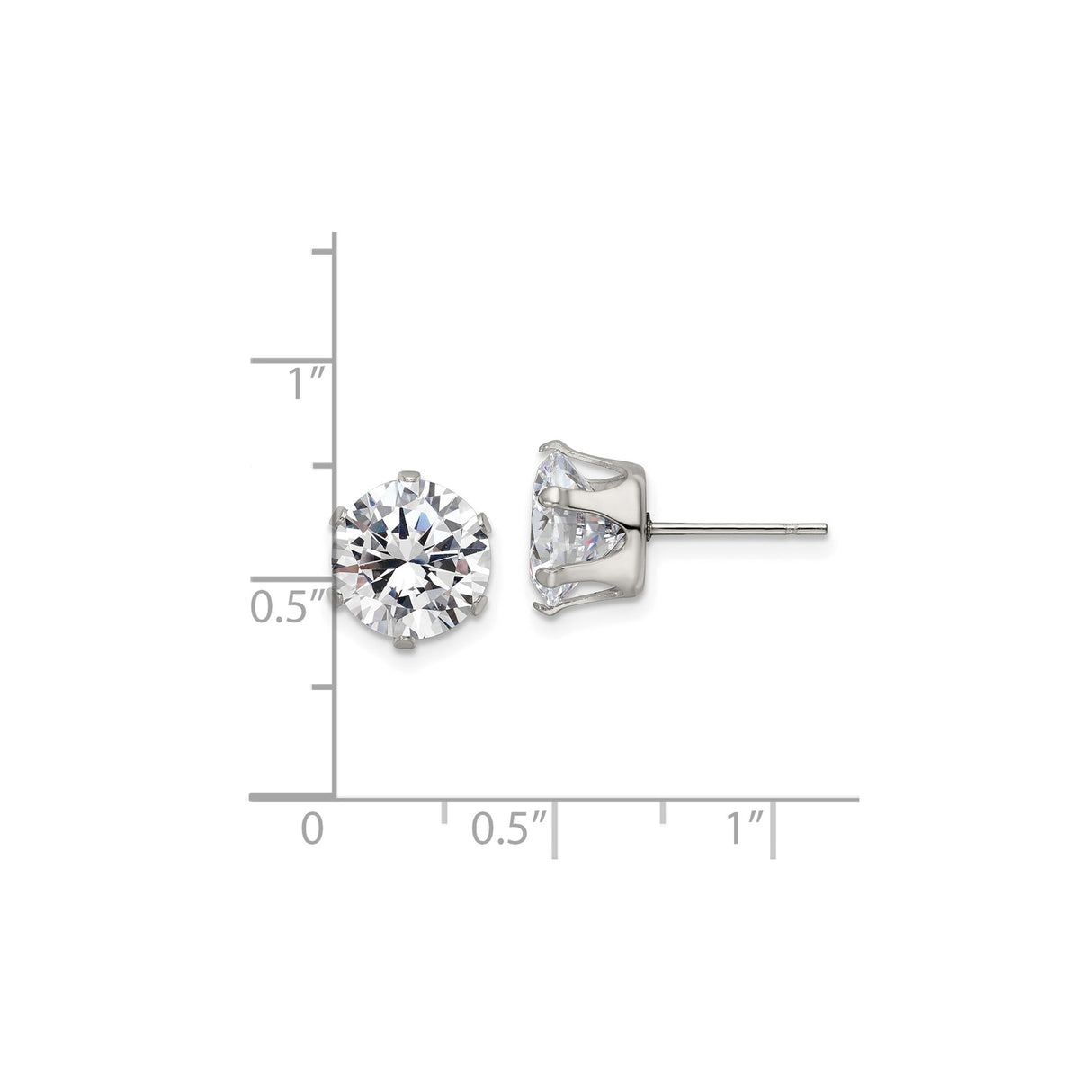 Stainless Steel Stud Earrings with Cubic Zirconia, Six Prong Minimalist Design