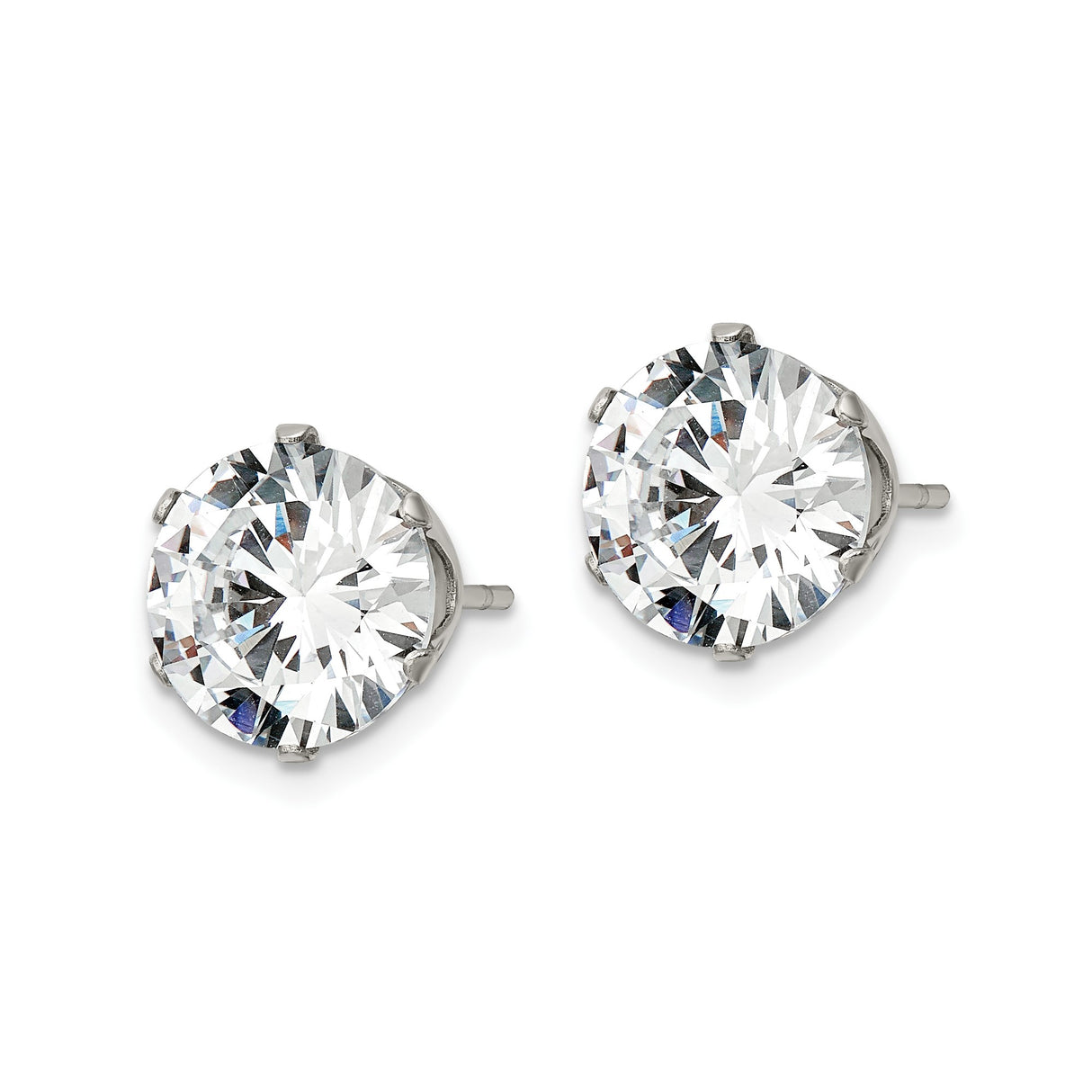 Stainless Steel Stud Earrings with Cubic Zirconia, Six Prong Setting, Minimalist Style