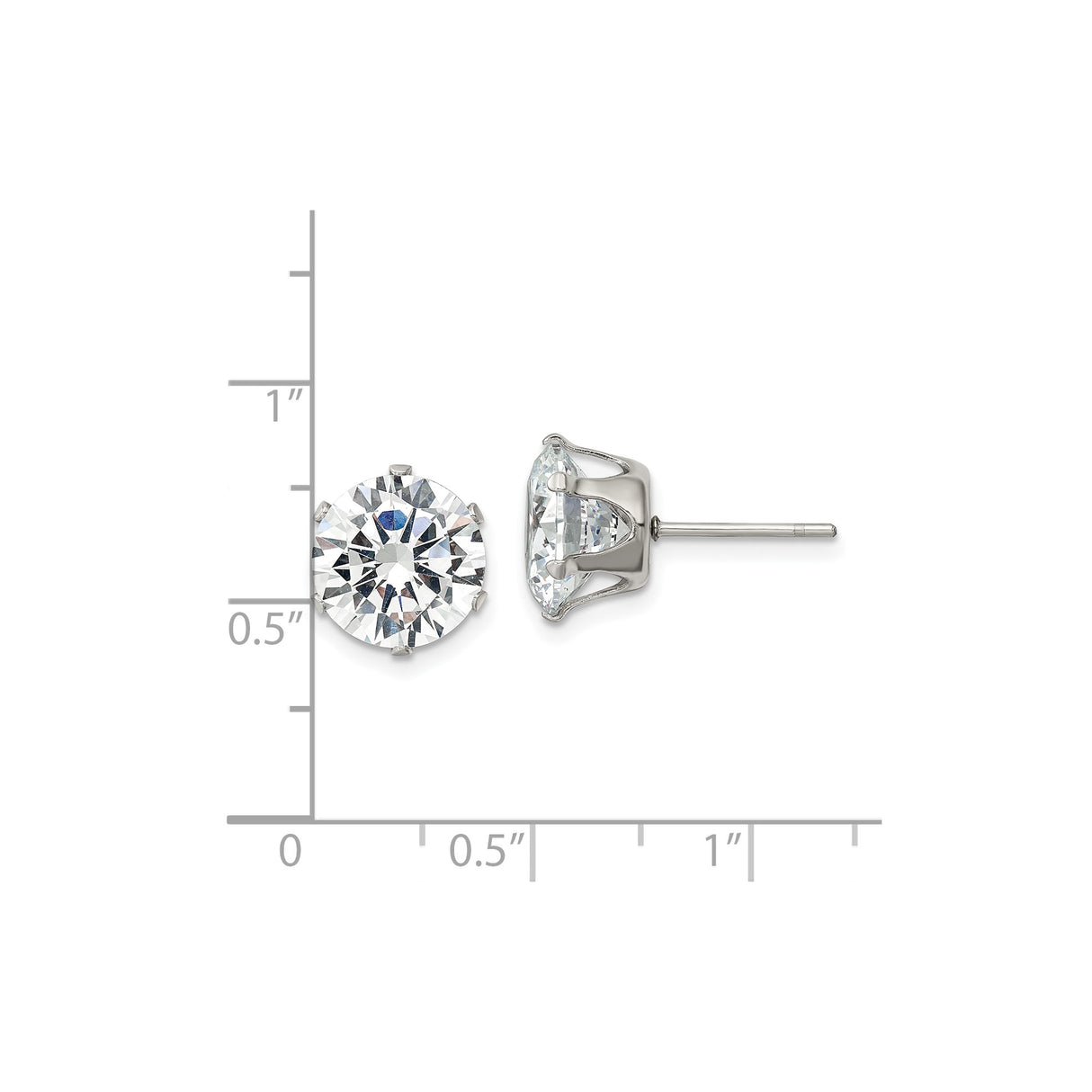 Stainless Steel Stud Earrings with Cubic Zirconia, Six Prong Setting, Minimalist Style