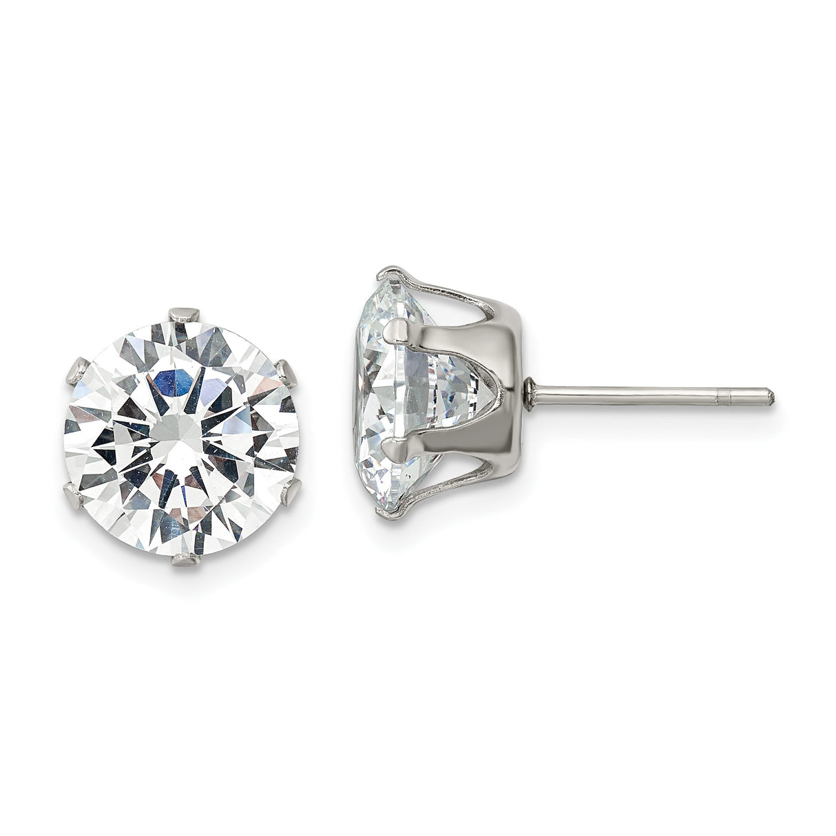 Stainless Steel Stud Earrings with Cubic Zirconia, Six Prong Setting, Minimalist Style