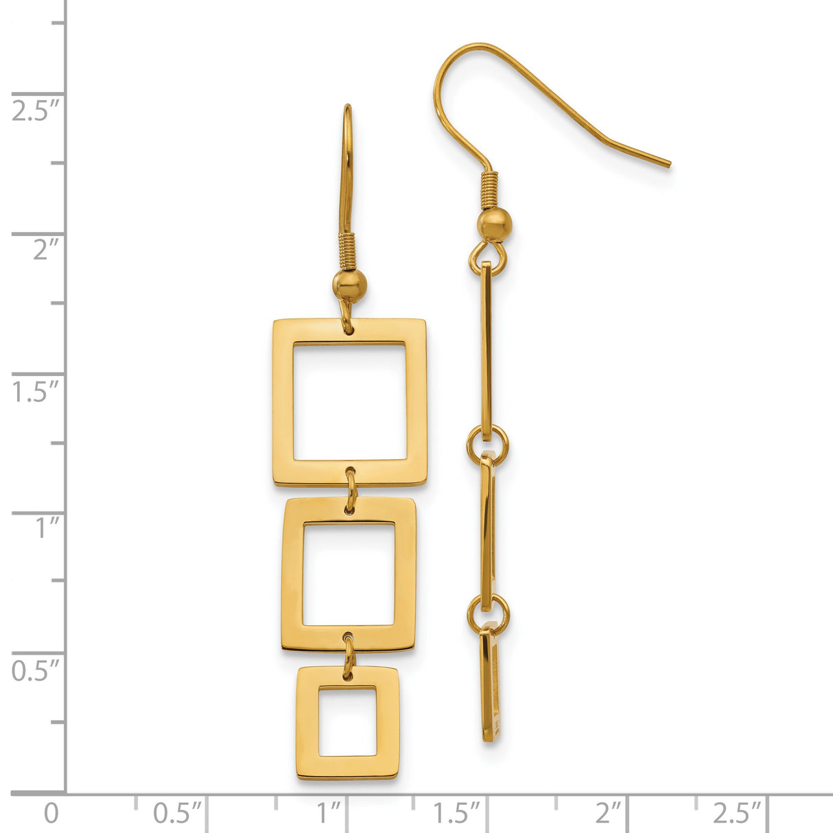 Stainless Steel Dangle Earrings with Linked Open Square Design, Gold Tone Geometric Style