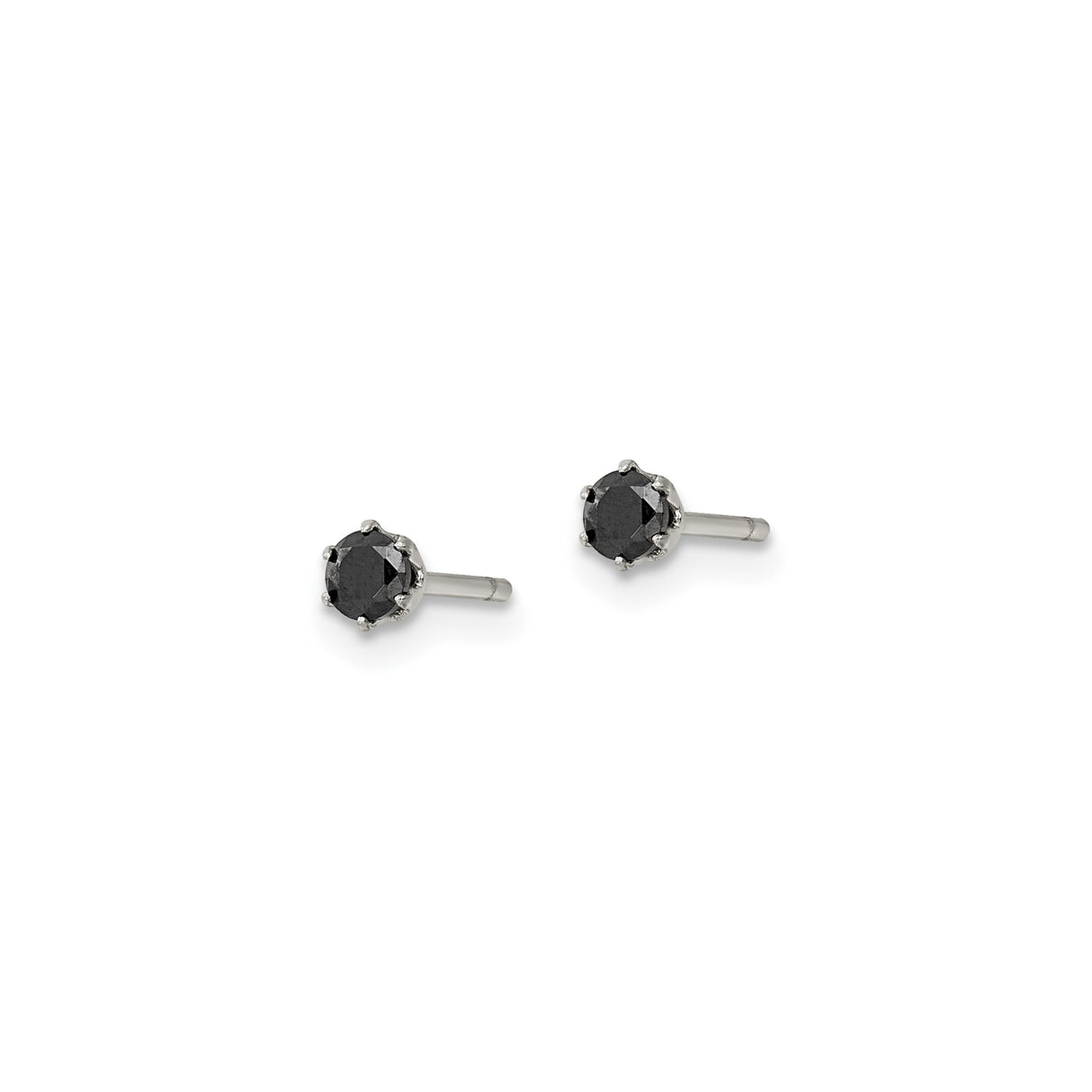 Stainless Steel Stud Earrings with Black Cubic Zirconia, Six-Prong Modern Unisex Design
