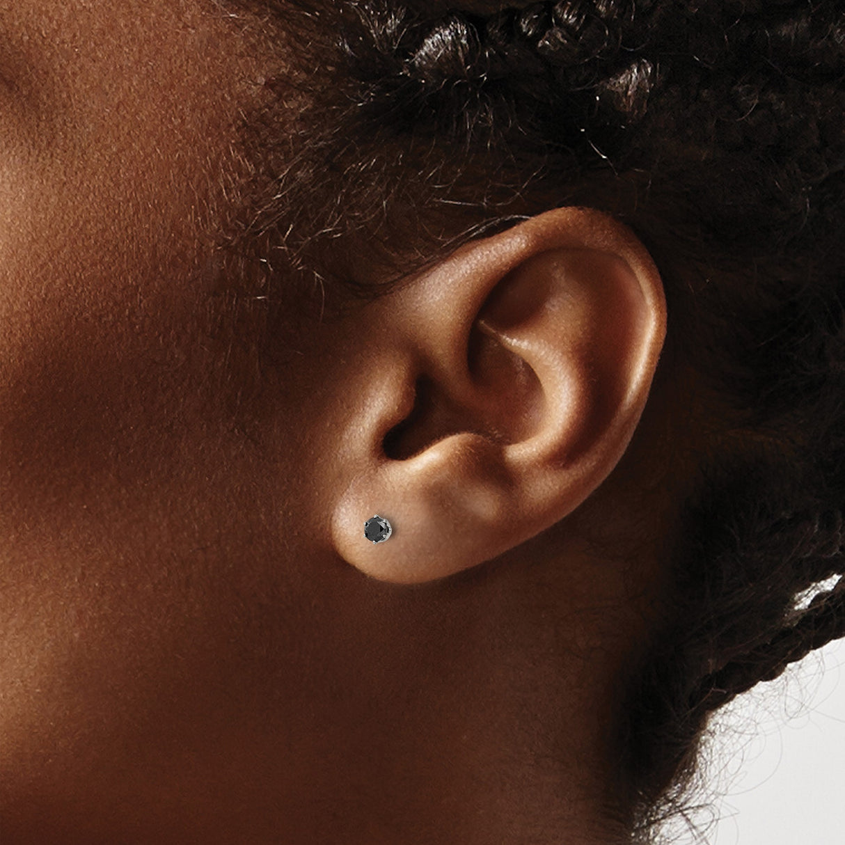 Stainless Steel Stud Earrings with Black Cubic Zirconia, Six-Prong Modern Unisex Design