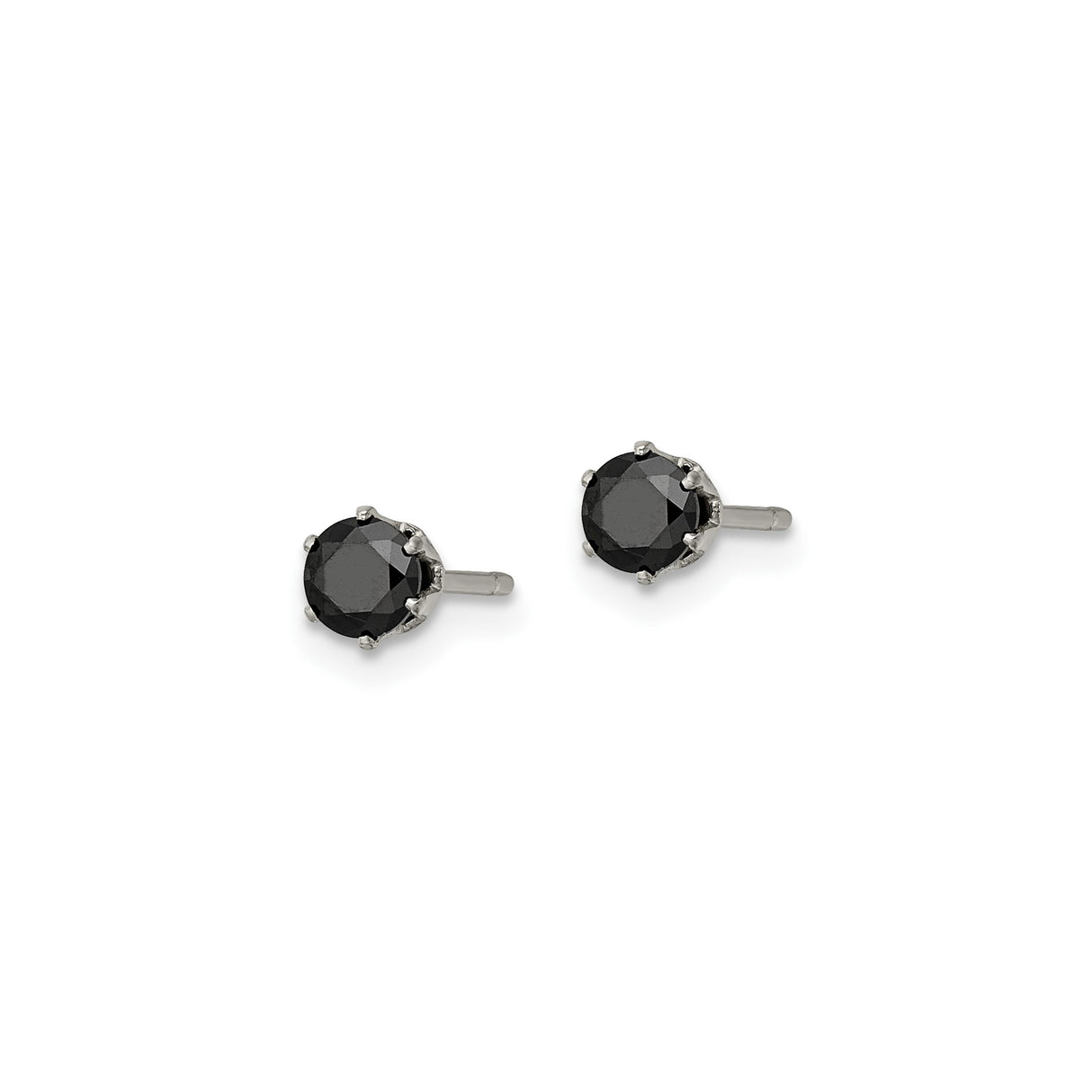 Stainless Steel Stud Earrings with Black Cubic Zirconia, Prong Set, Unisex Minimalist Style