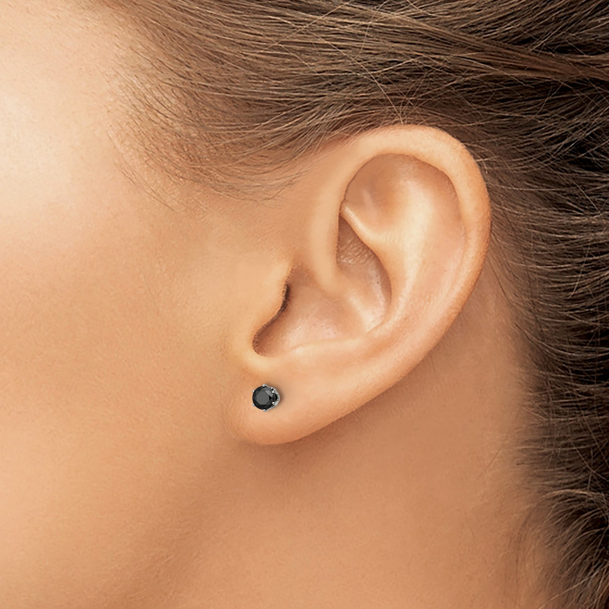 Stainless Steel Stud Earrings with Black Cubic Zirconia, Prong Set, Unisex Minimalist Style