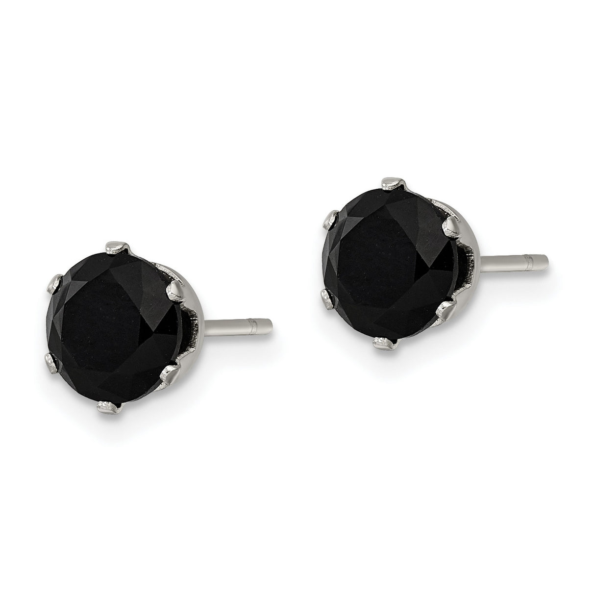 Stainless Steel Stud Earrings with Black Cubic Zirconia, Punk Gothic Unisex Style