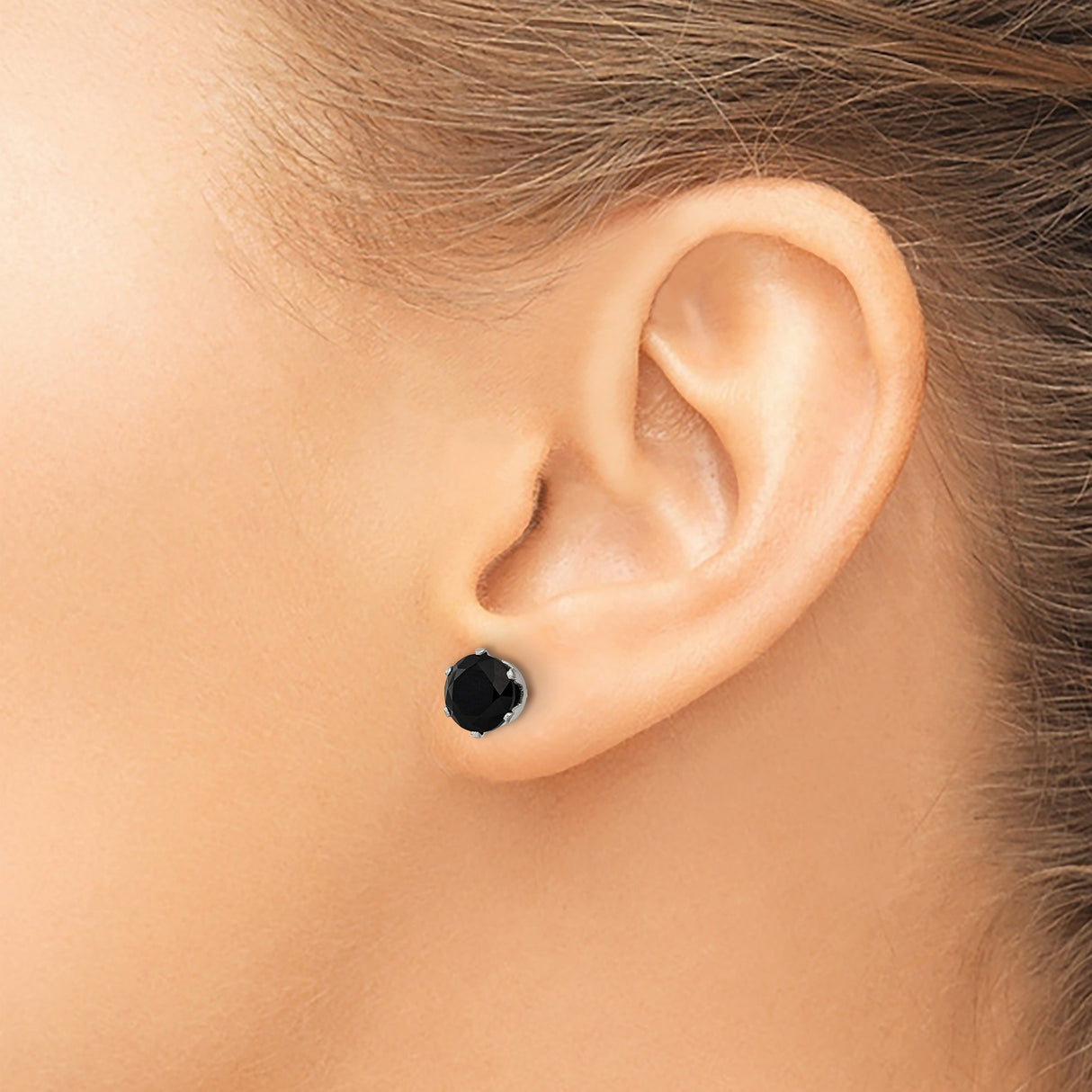 Stainless Steel Stud Earrings with Black Cubic Zirconia, Punk Gothic Unisex Style